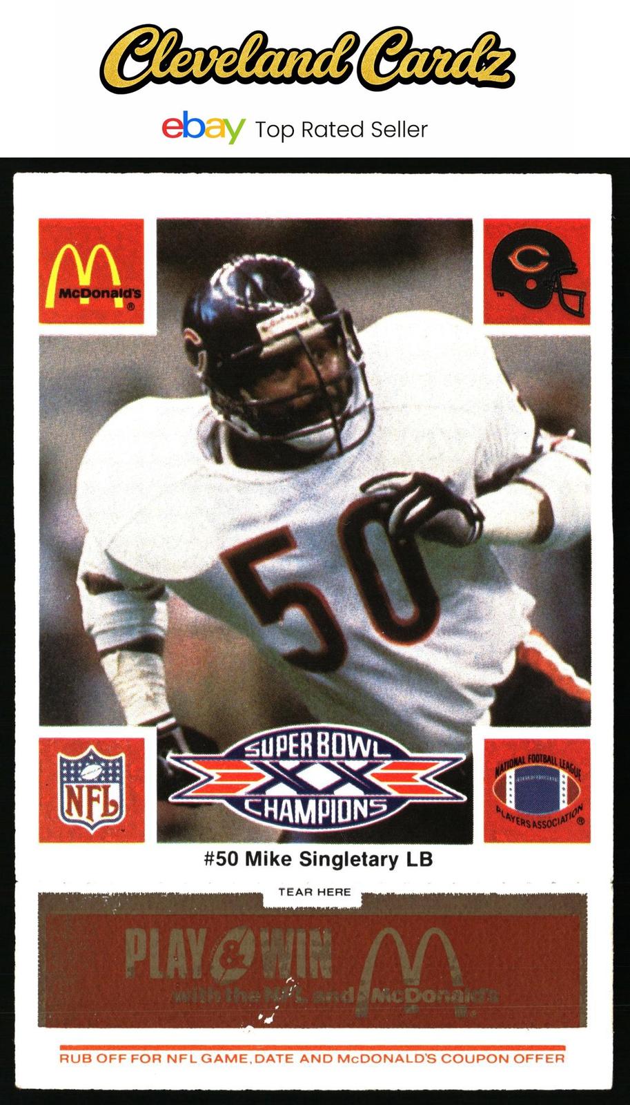 1986 McDonald's Chicago Bears #NNO Mike Singletary FGP - Week 3 Gold/Orange Tab