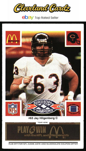1986 McDonald's Chicago Bears #NNO Jay Hilgenberg FGP - Week 2 Black/Gray Tab