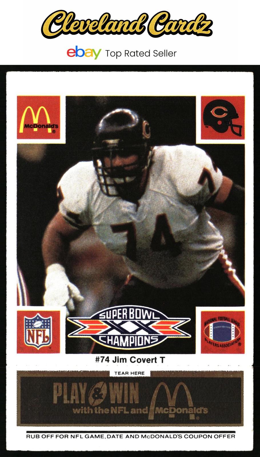 1986 McDonald's Chicago Bears #NNO Jim Covert FGP - Week 2 Black/Gray Tab