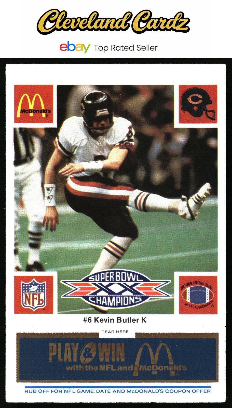 1986 McDonald's Chicago Bears #NNO Kevin Butler FGP - Week 1 Blue Tab