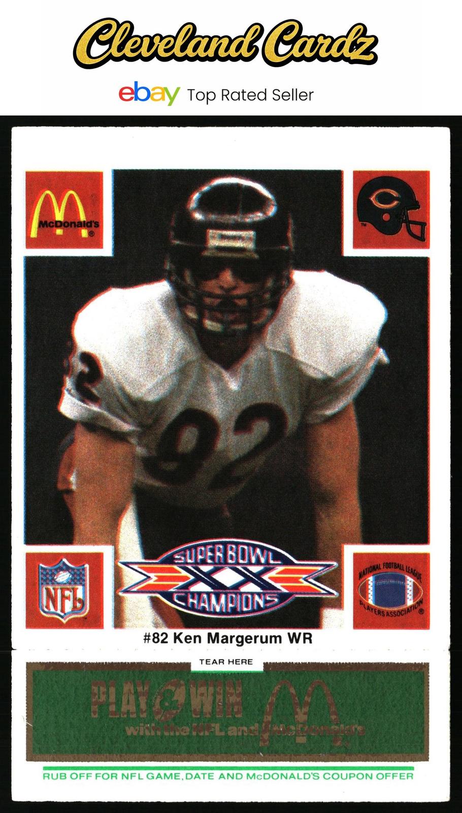 1986 McDonald's Chicago Bears #NNO Ken Margerum FGP - Week 4 Green Tab