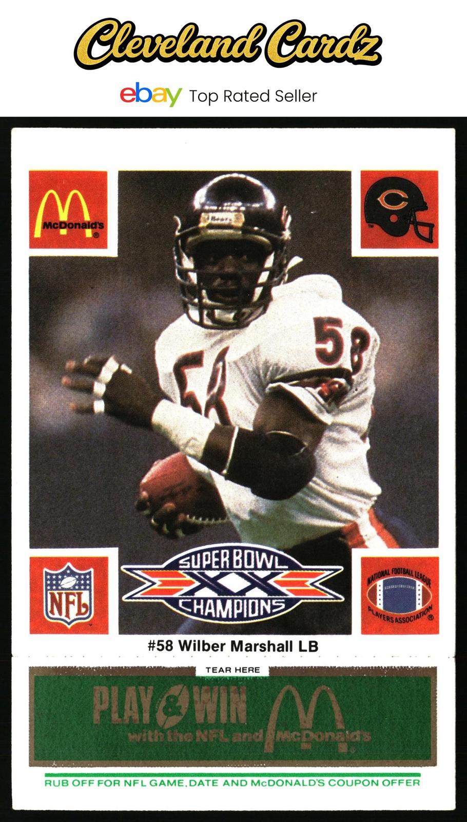 1986 McDonald's Chicago Bears #NNO Wilber Marshall FGP - Week 4 Green Tab