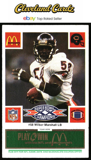 1986 McDonald's Chicago Bears #NNO Wilber Marshall FGP - Week 4 Green Tab