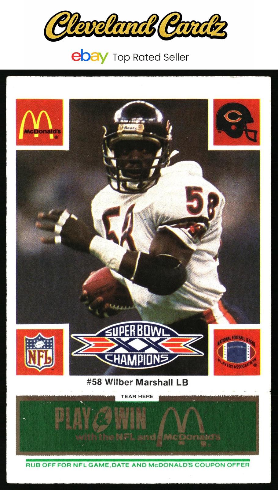 1986 McDonald's Chicago Bears #NNO Wilber Marshall FGP - Week 4 Green Tab