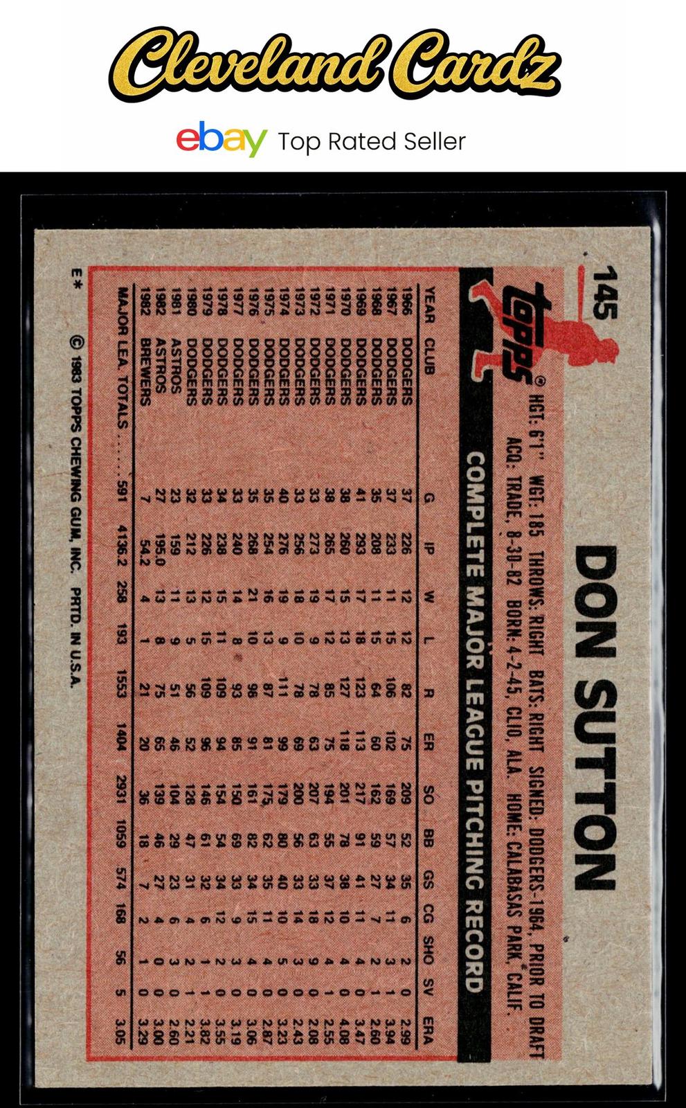 1983 Topps #145 Don Sutton