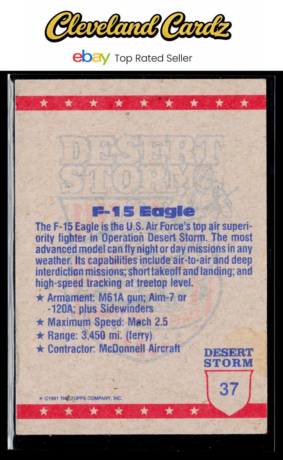 1991 Topps Desert Storm #37b F-15 Fighter Plane