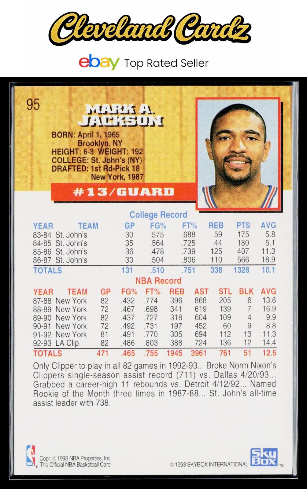 1993-94 Hoops #95 Mark Jackson