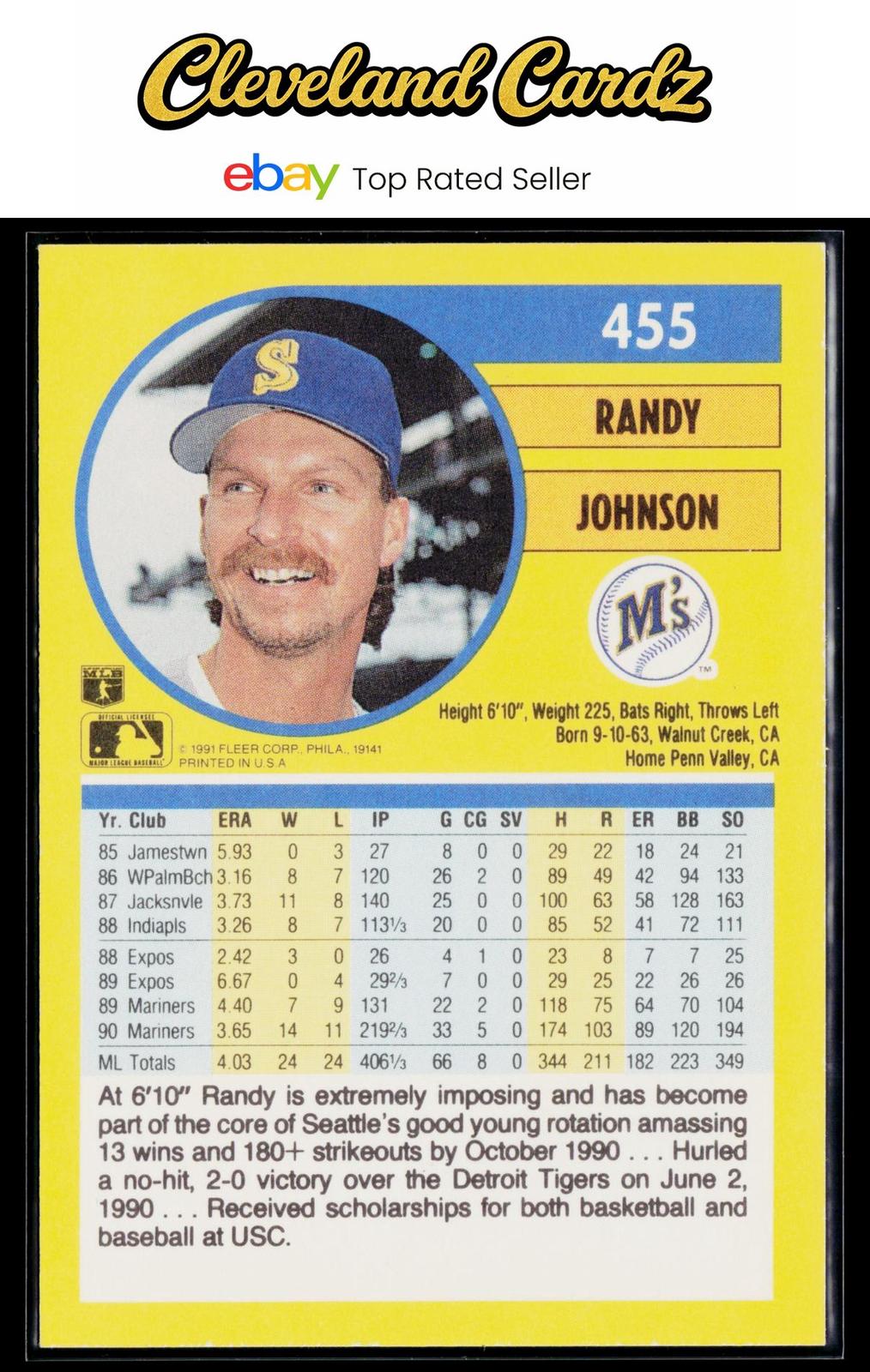 1991 Fleer #455b Randy Johnson