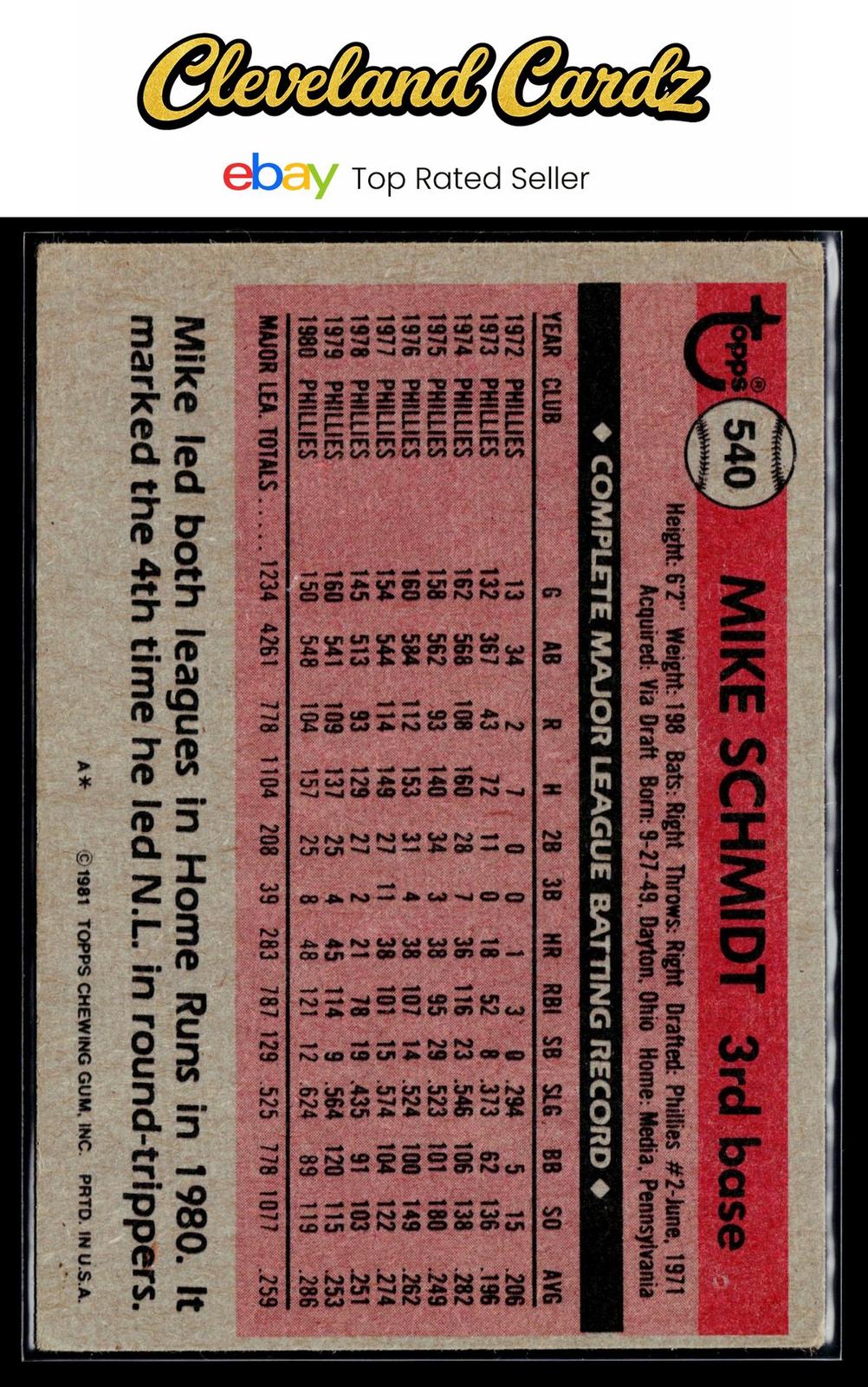 1981 Topps #540 Mike Schmidt