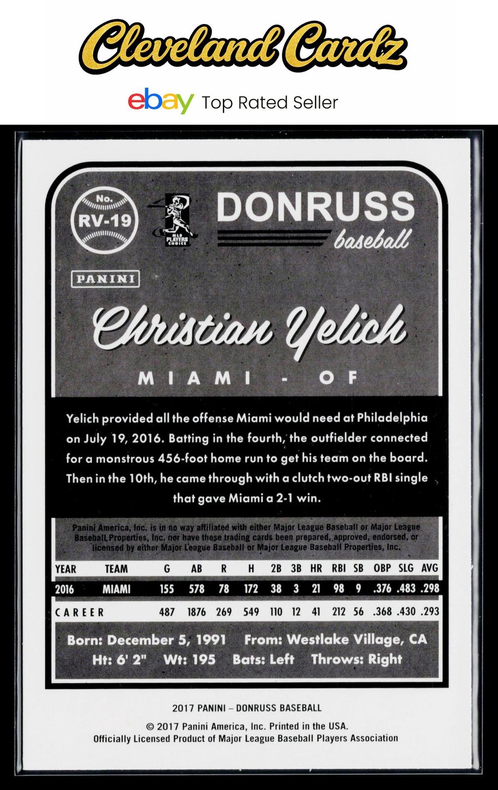 2017 Donruss #RV-19 Christian Yelich Retro Variations 1983