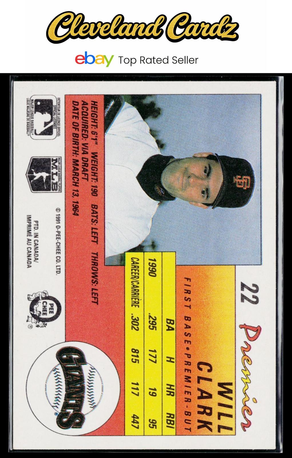 1991 O-Pee-Chee Premier #22 Will Clark