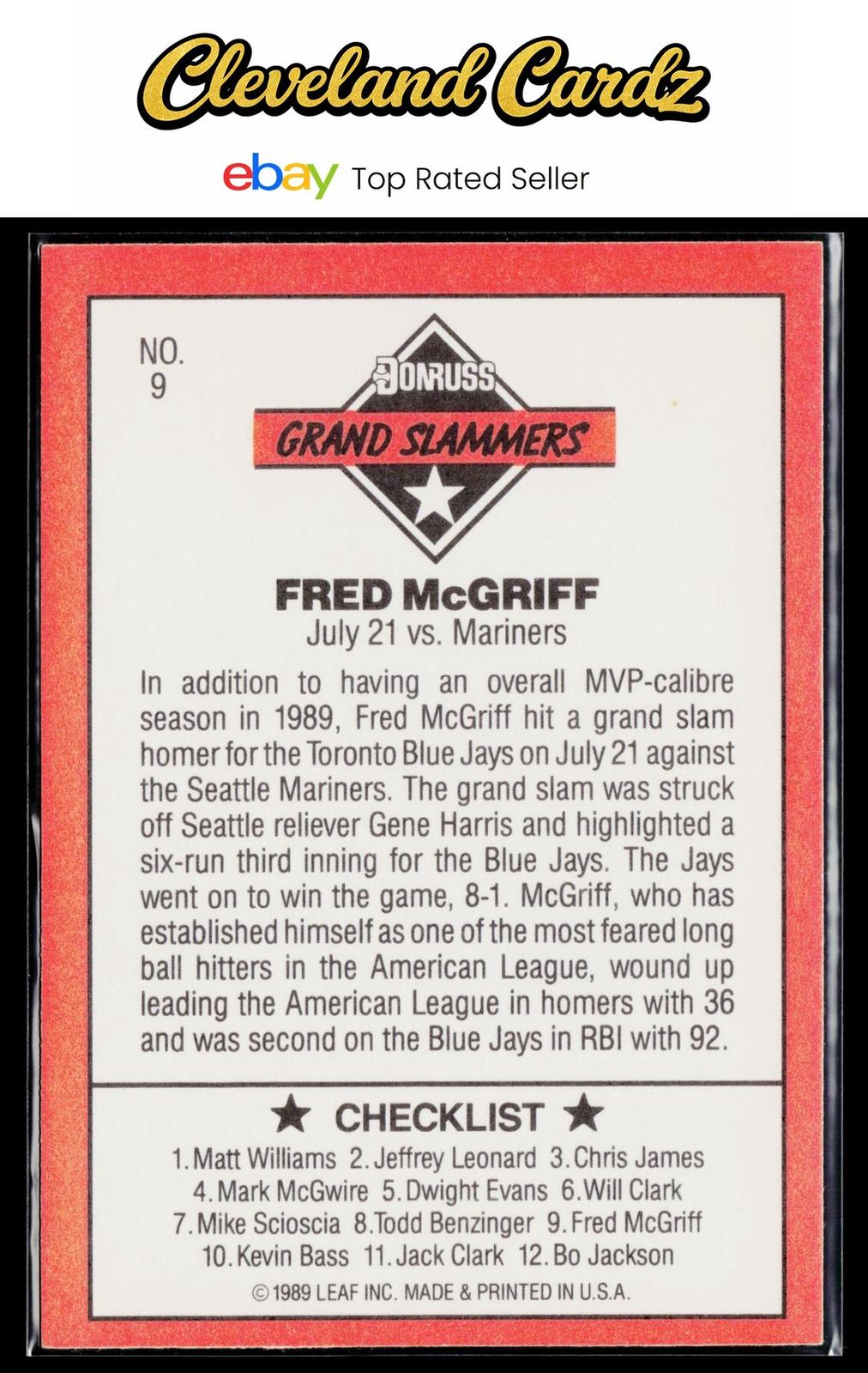 1990 Donruss #9i Fred McGriff Grand Slammers