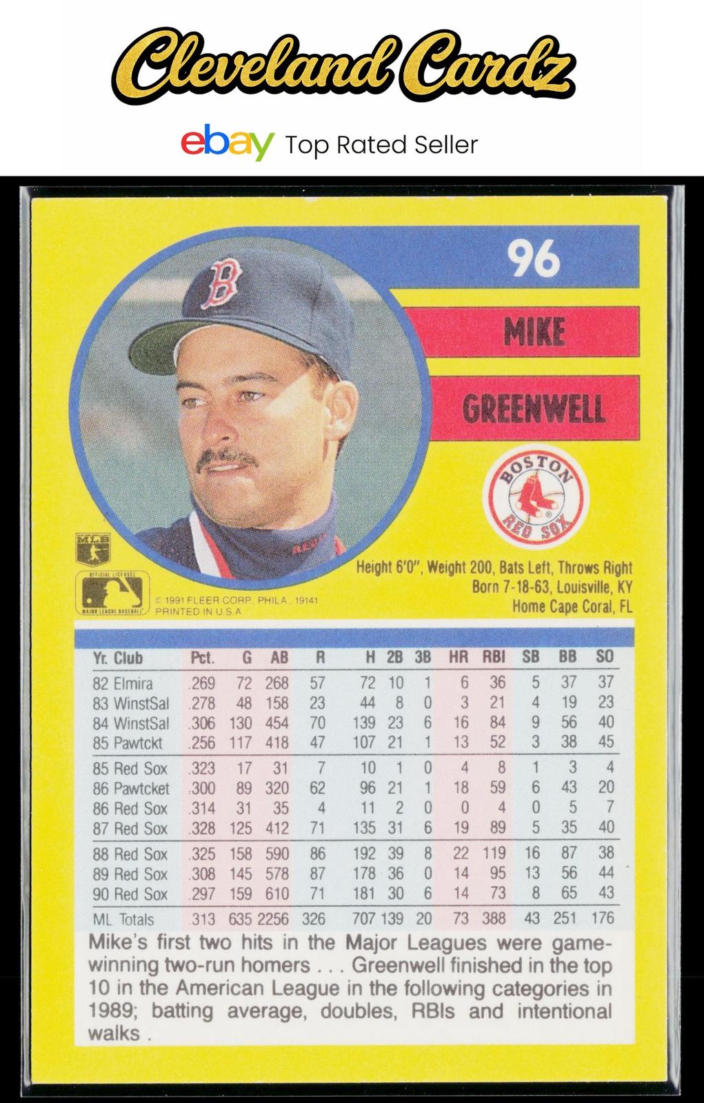 1991 Fleer #96b Mike Greenwell