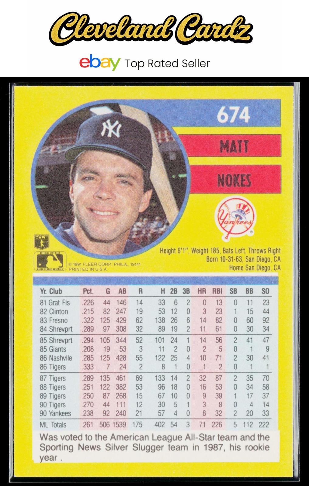 1991 Fleer #674 Matt Nokes