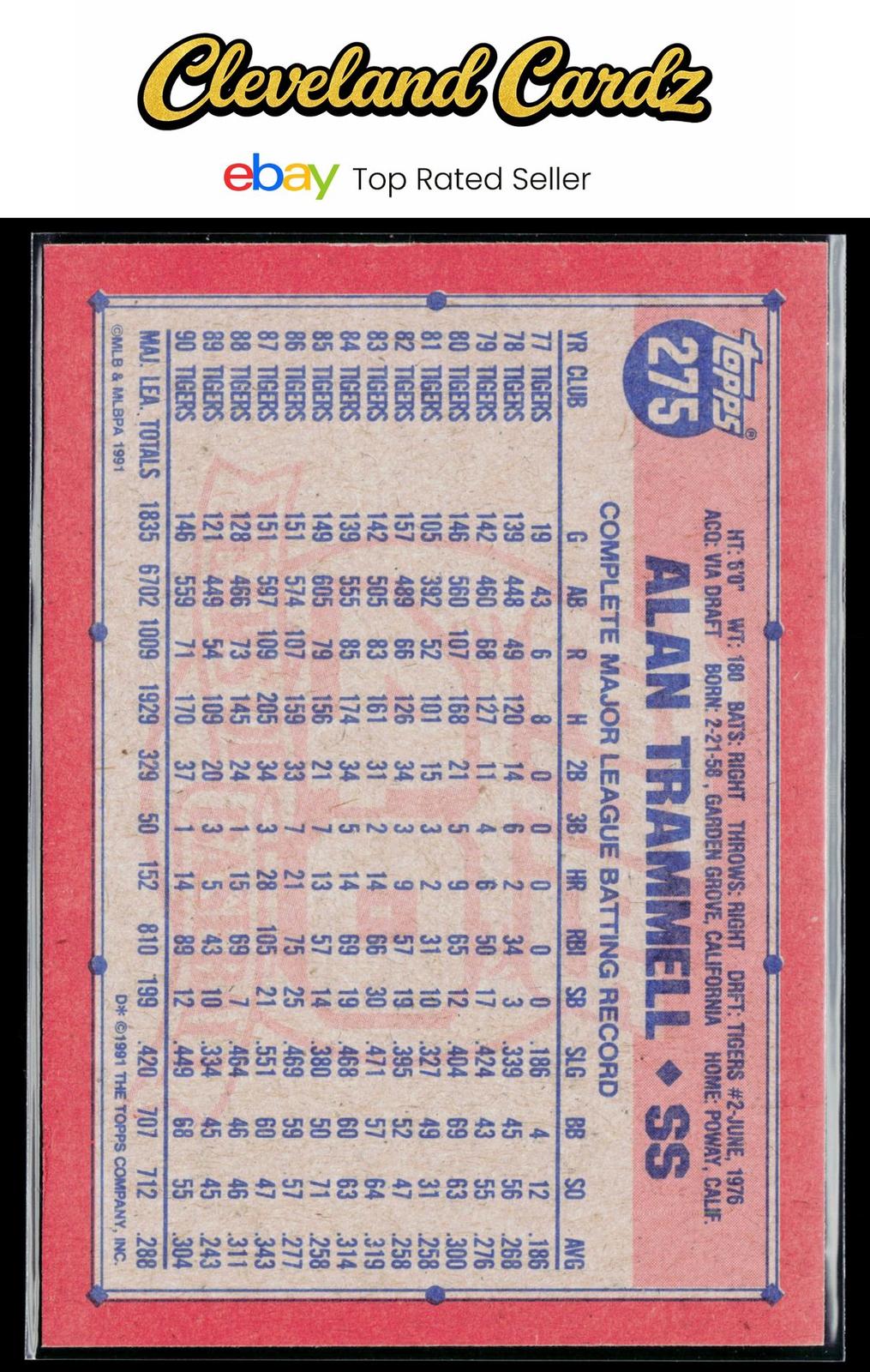 1991 Topps #275 Alan Trammell