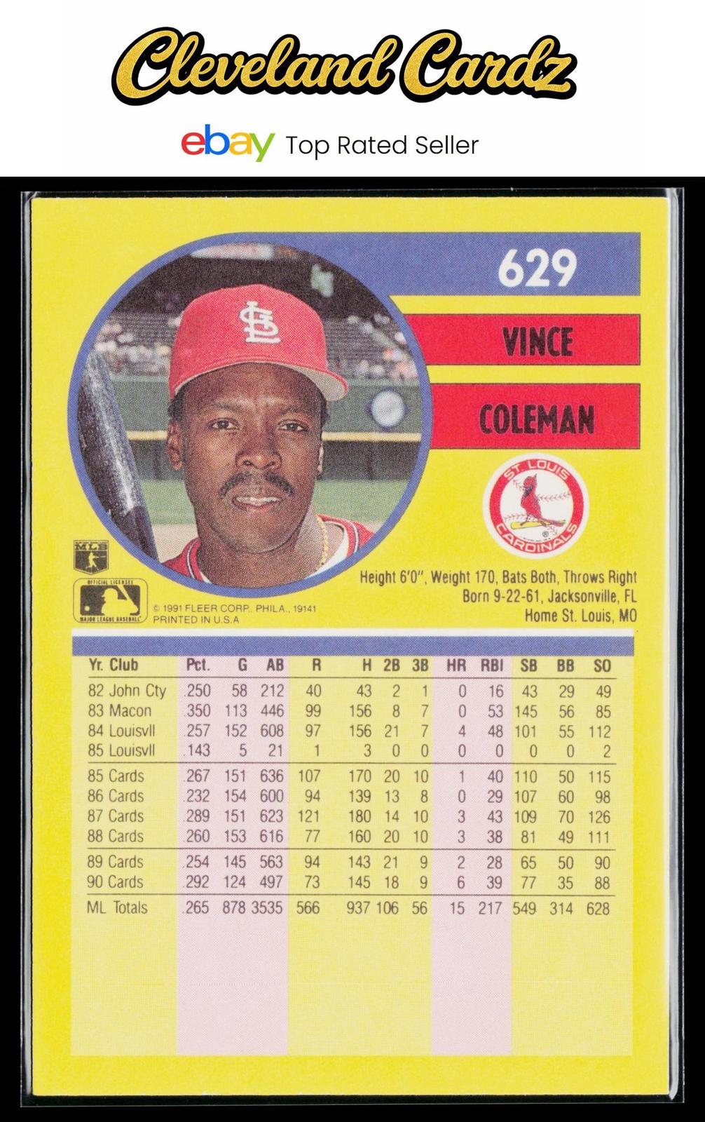 1991 Fleer #629b Vince Coleman
