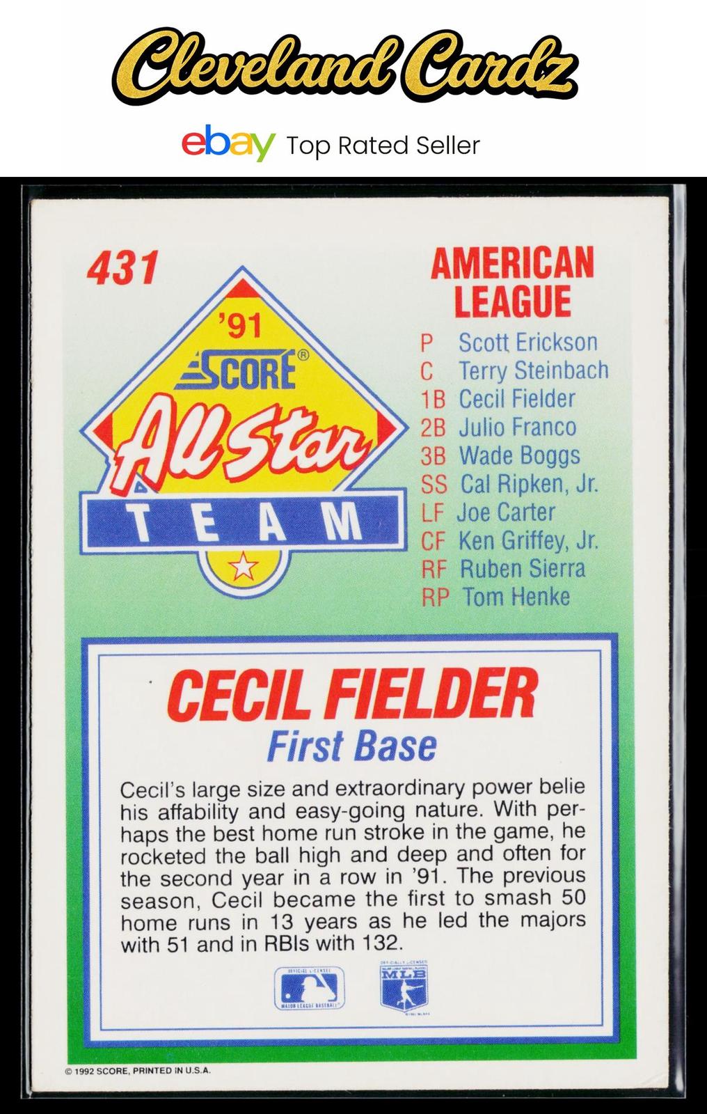 1992 Score #431 Cecil Fielder