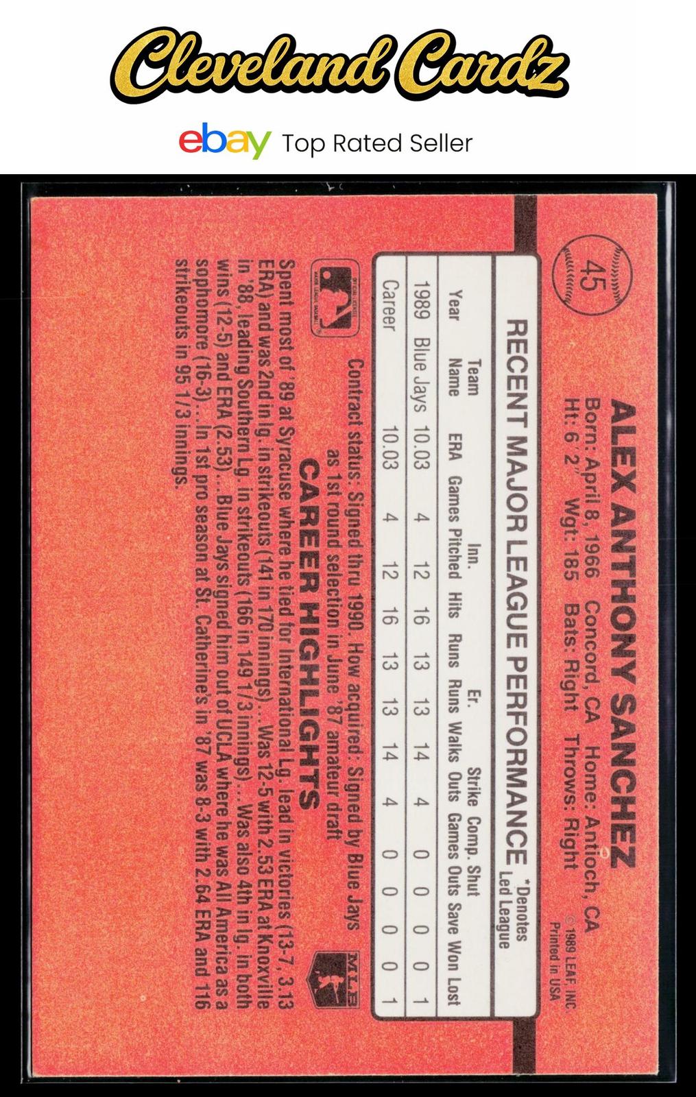 1990 Donruss #45 Alex Sanchez