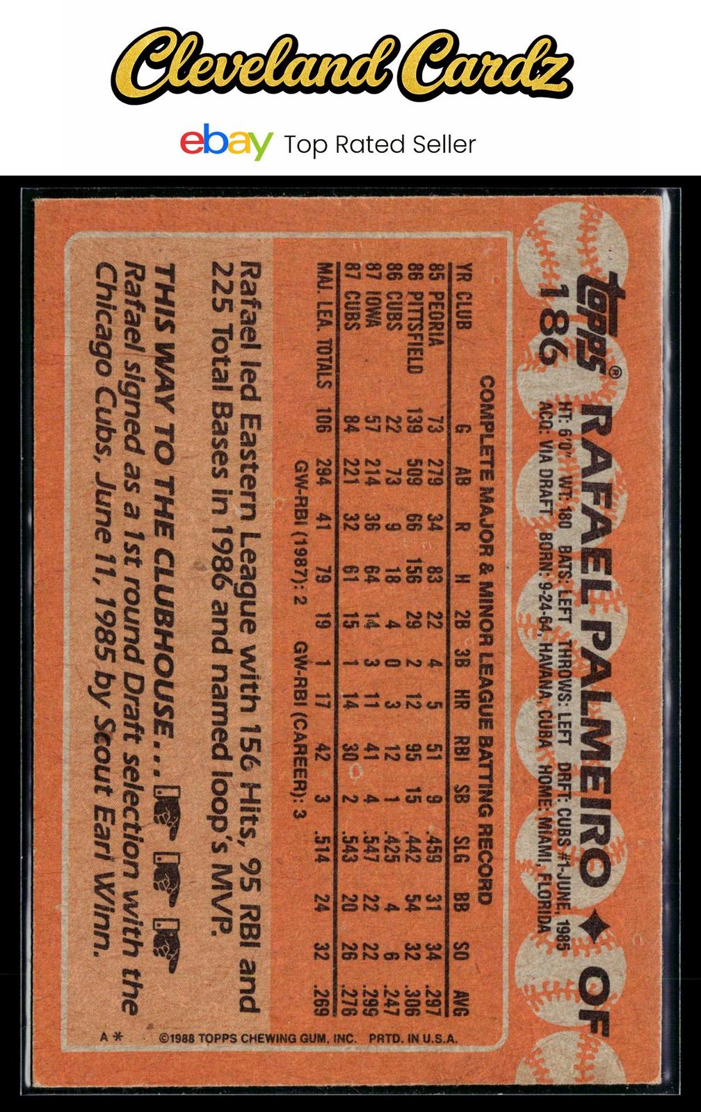 1988 Topps #186 Rafael Palmeiro