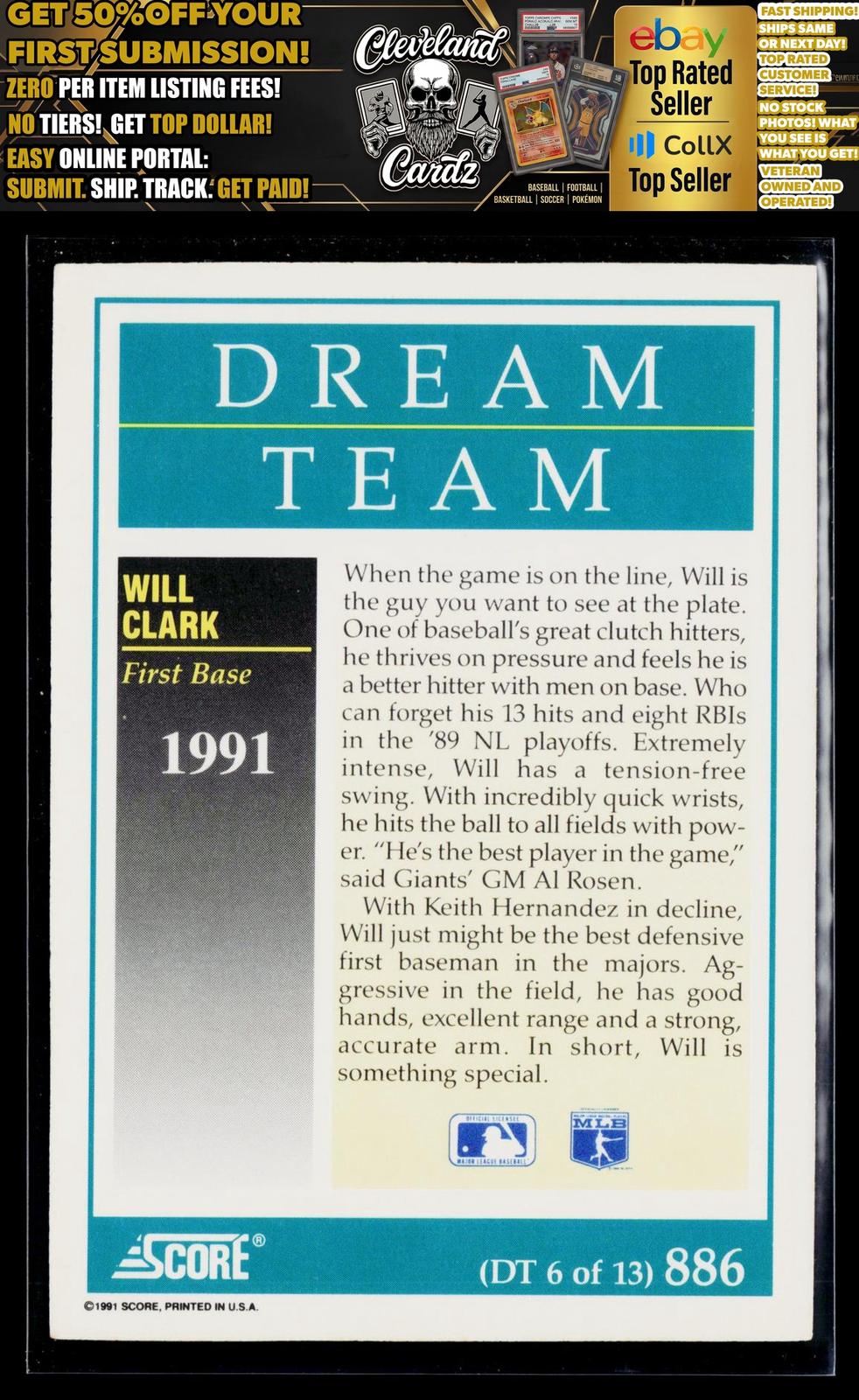 1991 Score #886 Will Clark
