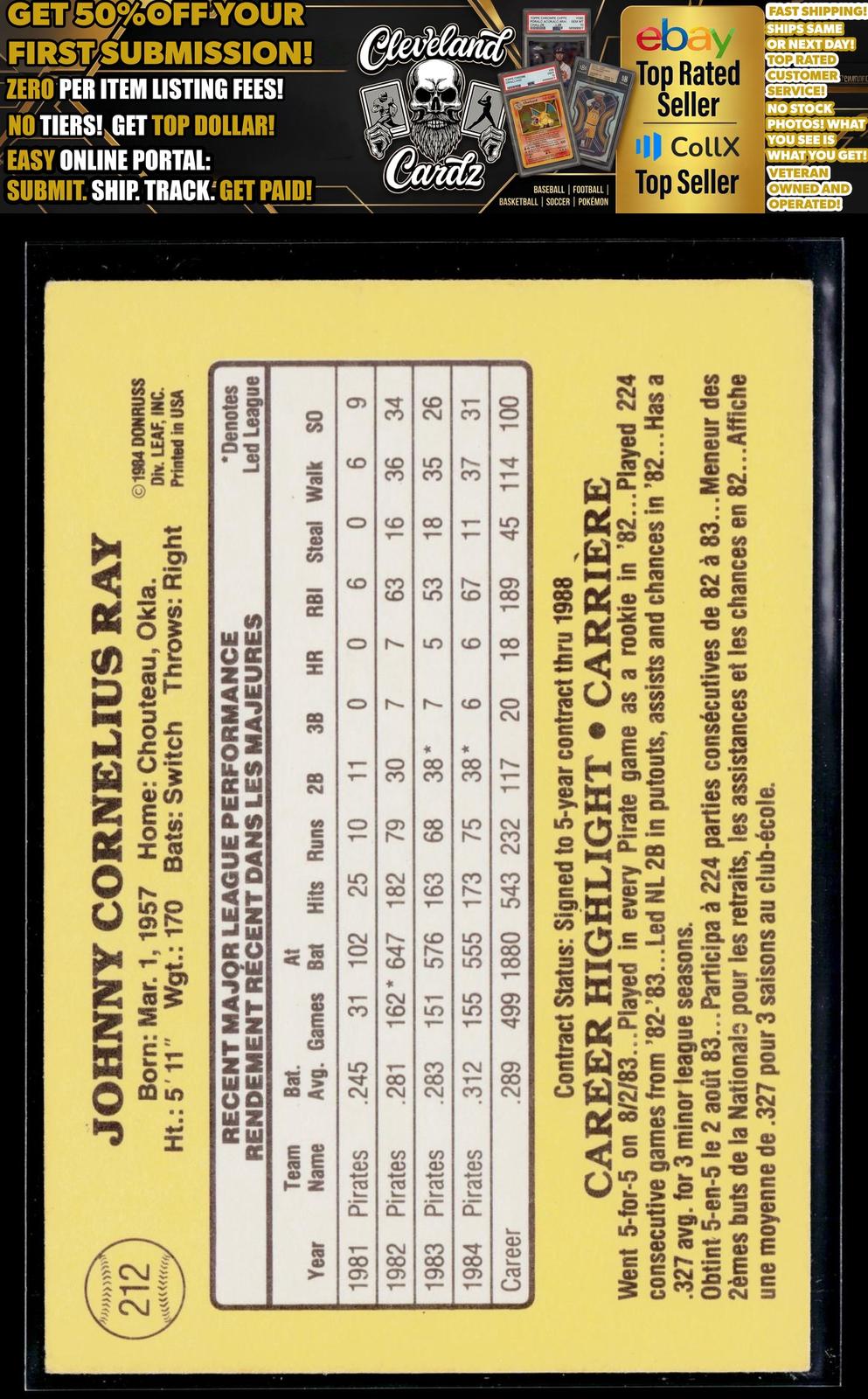 1985 Leaf #212 Johnny Ray