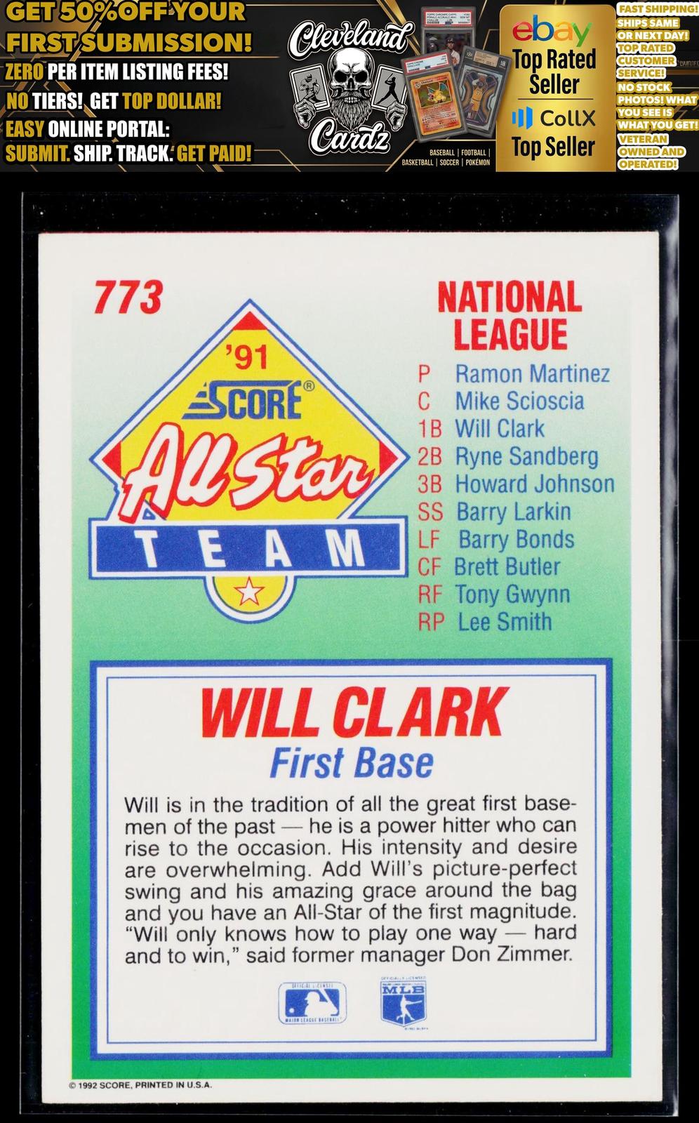 1992 Score #773 Will Clark