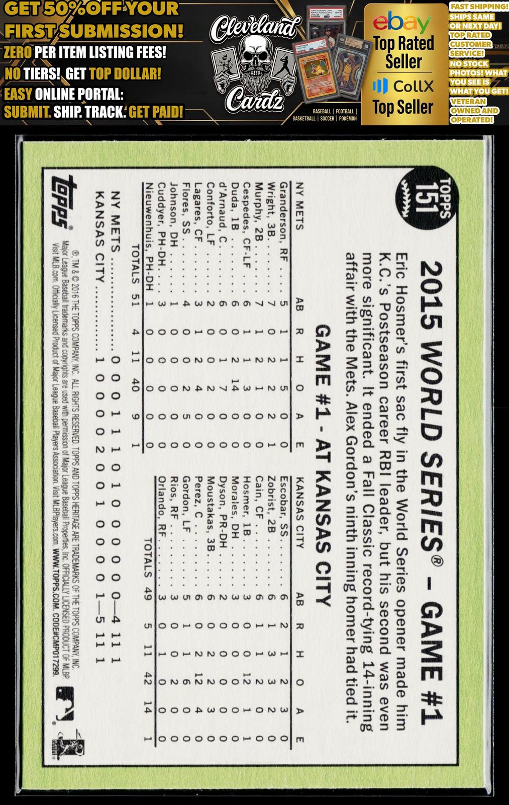 2016 Topps Heritage #151a Hosmer's Sac Fly Wins Game : Black and white image