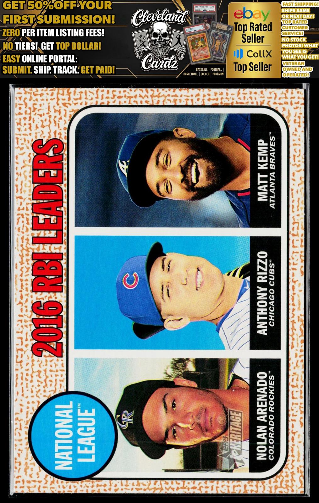 2017 Topps Heritage #3 2016 N.L. RBI Leaders (Nolan Arenado/A. Rizzo/M. Kemp)