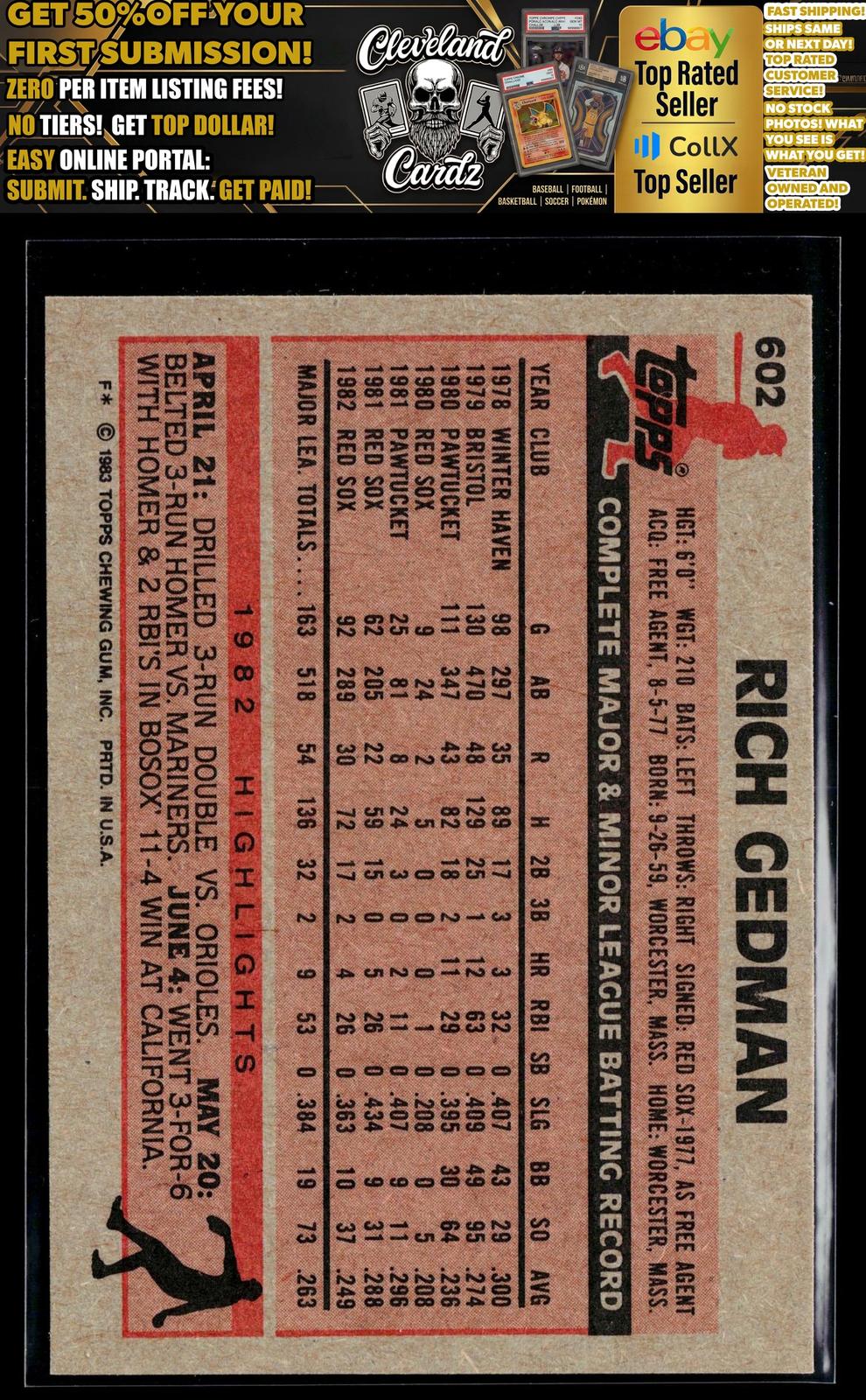 1983 Topps #602 Rich Gedman