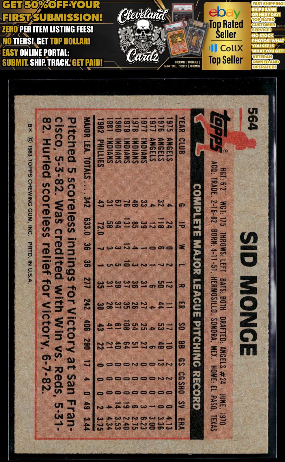1983 Topps #564 Sid Monge