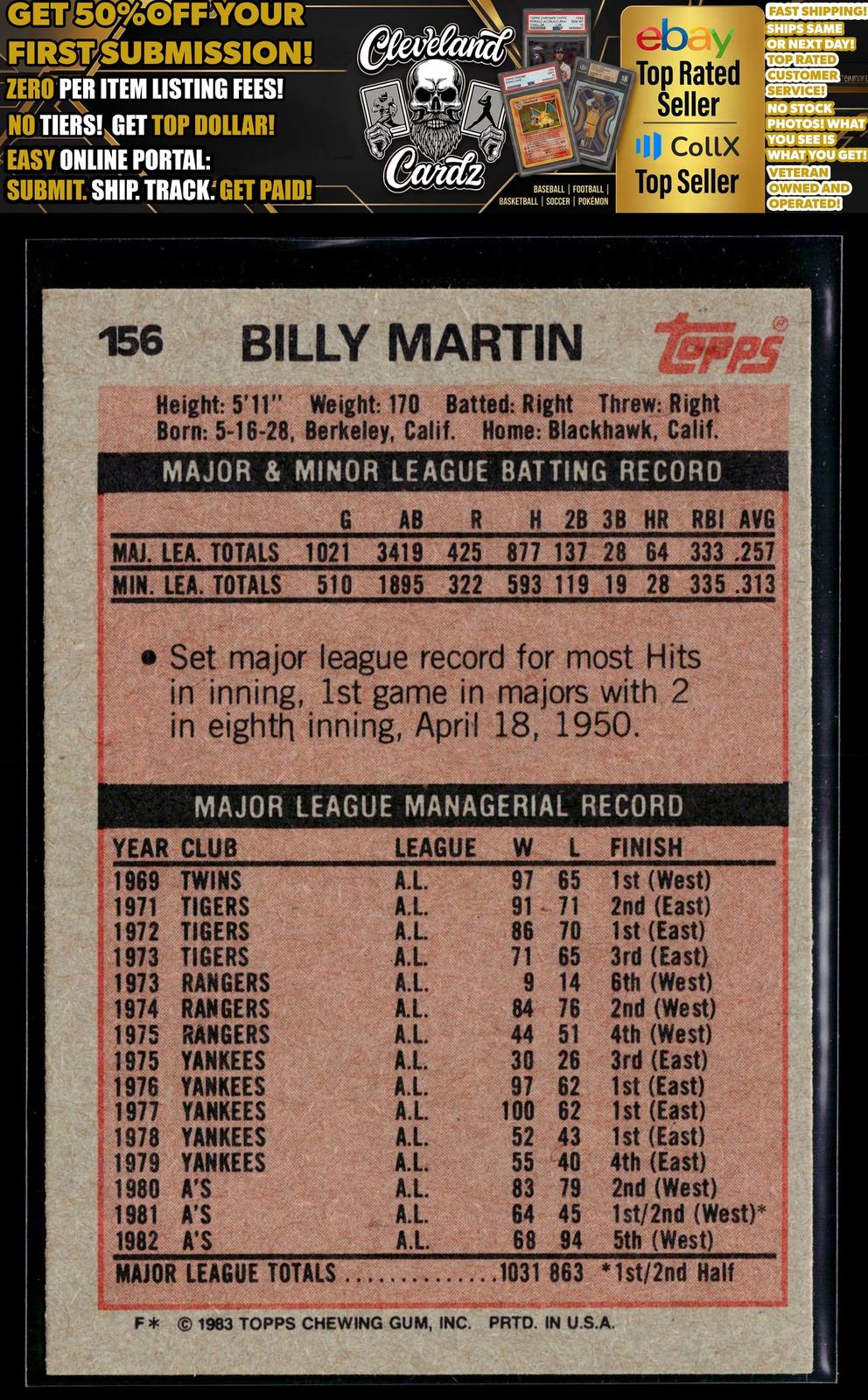 1983 Topps #156 Billy Martin