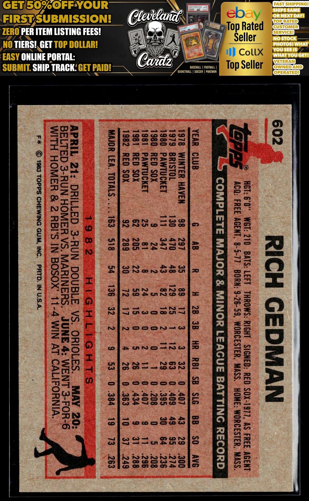 1983 Topps #602 Rich Gedman
