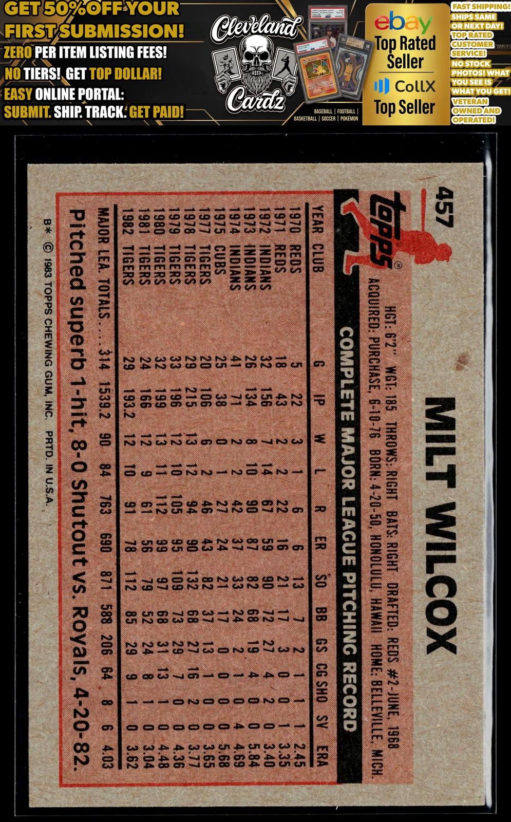 1983 Topps #457 Milt Wilcox