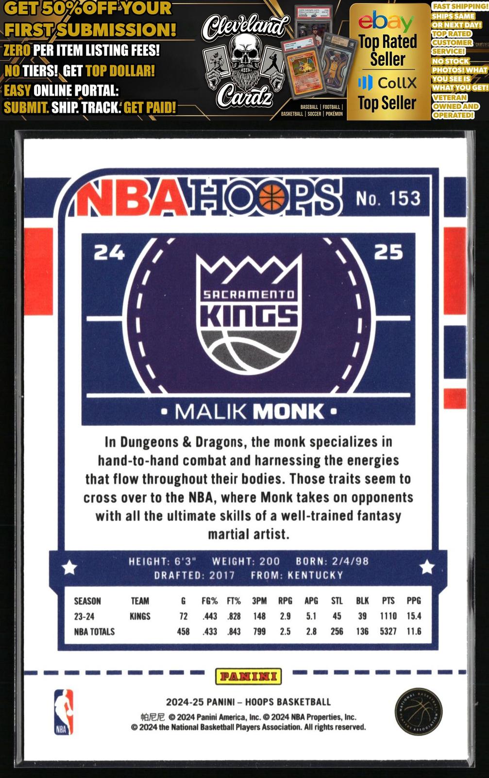 2024-25 Hoops #153 Malik Monk