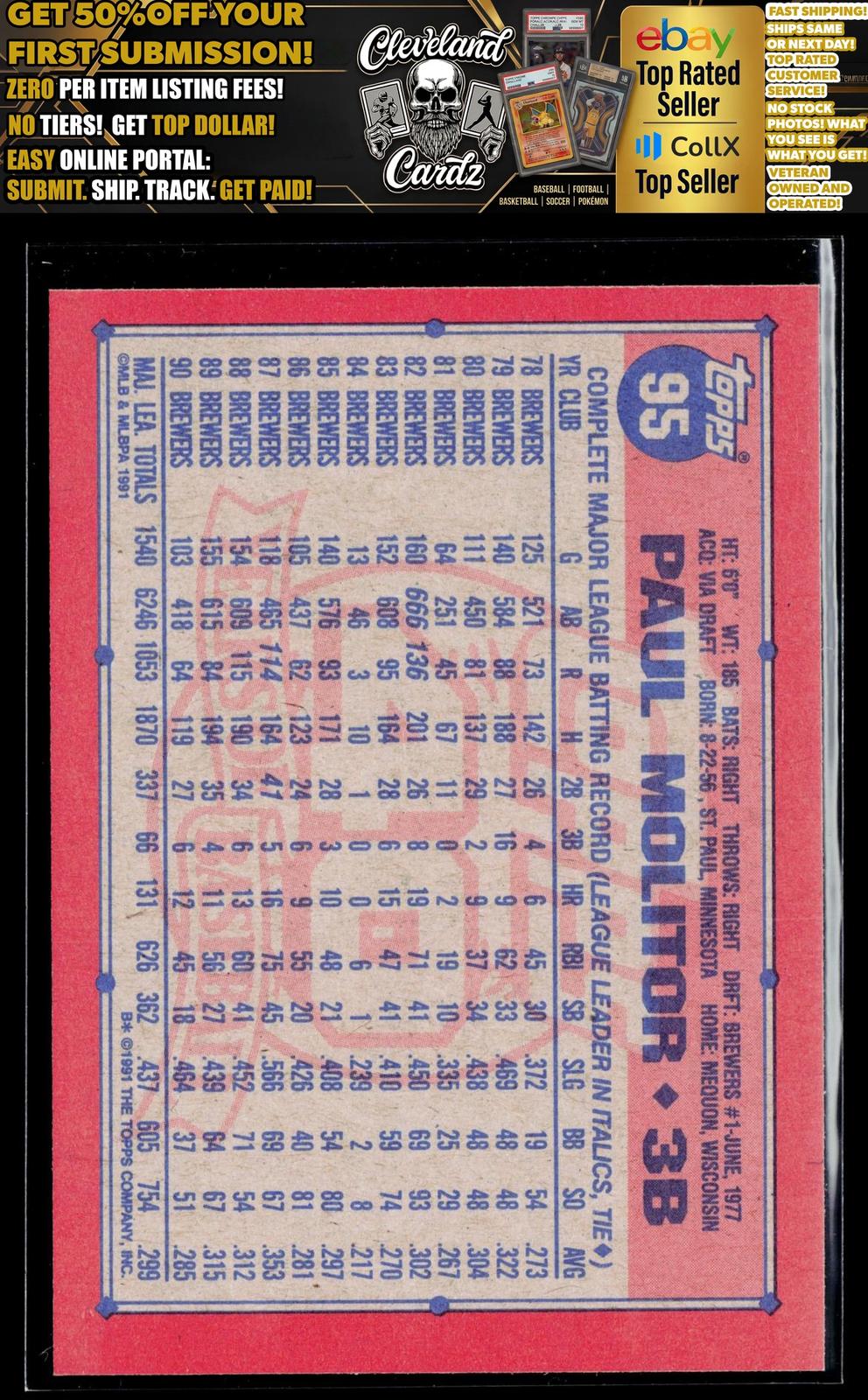 1991 Topps #95b Paul Molitor