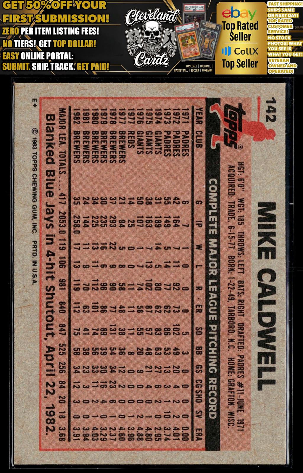 1983 Topps #142 Mike Caldwell