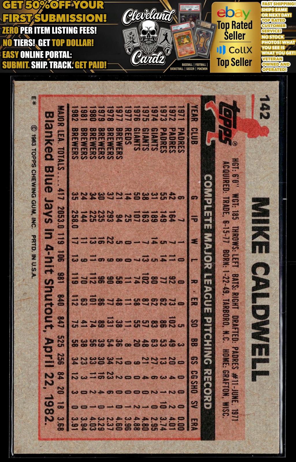 1983 Topps #142 Mike Caldwell
