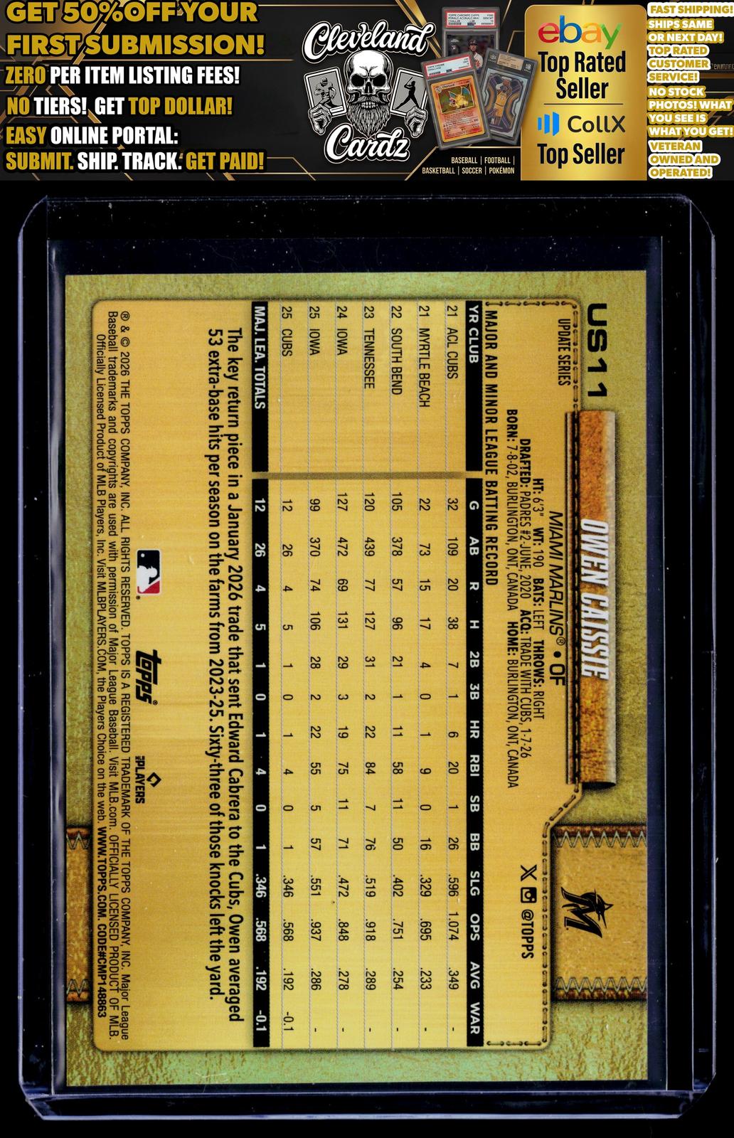 2026 Topps Update #US11 Owen Caissie Golden Mirror Image Variation SSP