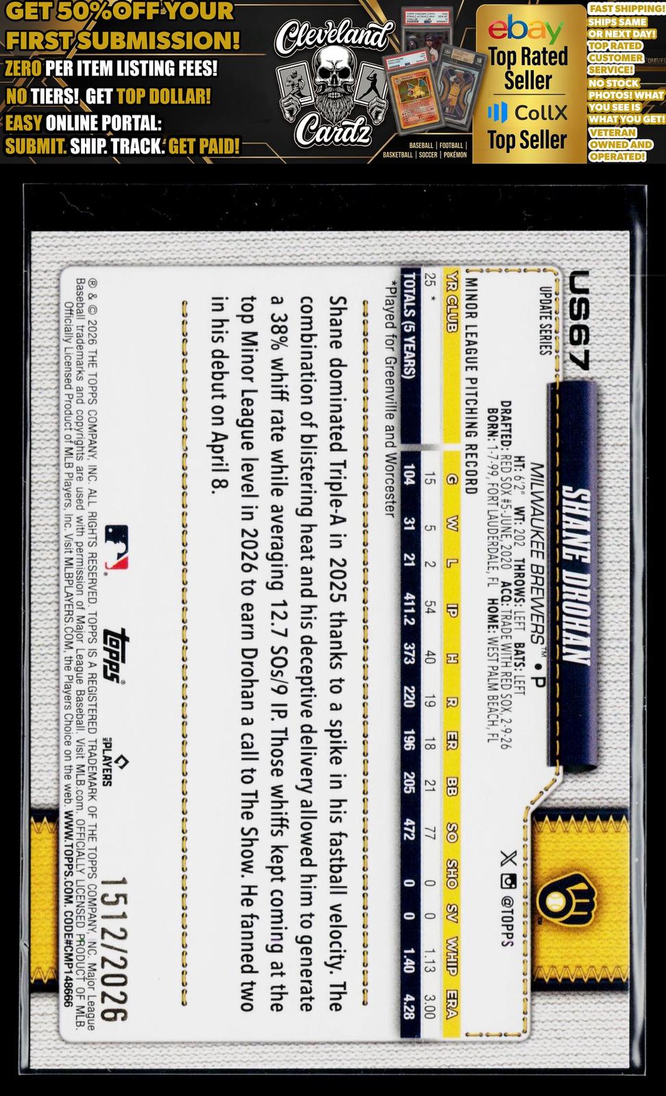 2026 Topps Update #US67 Shane Drohan