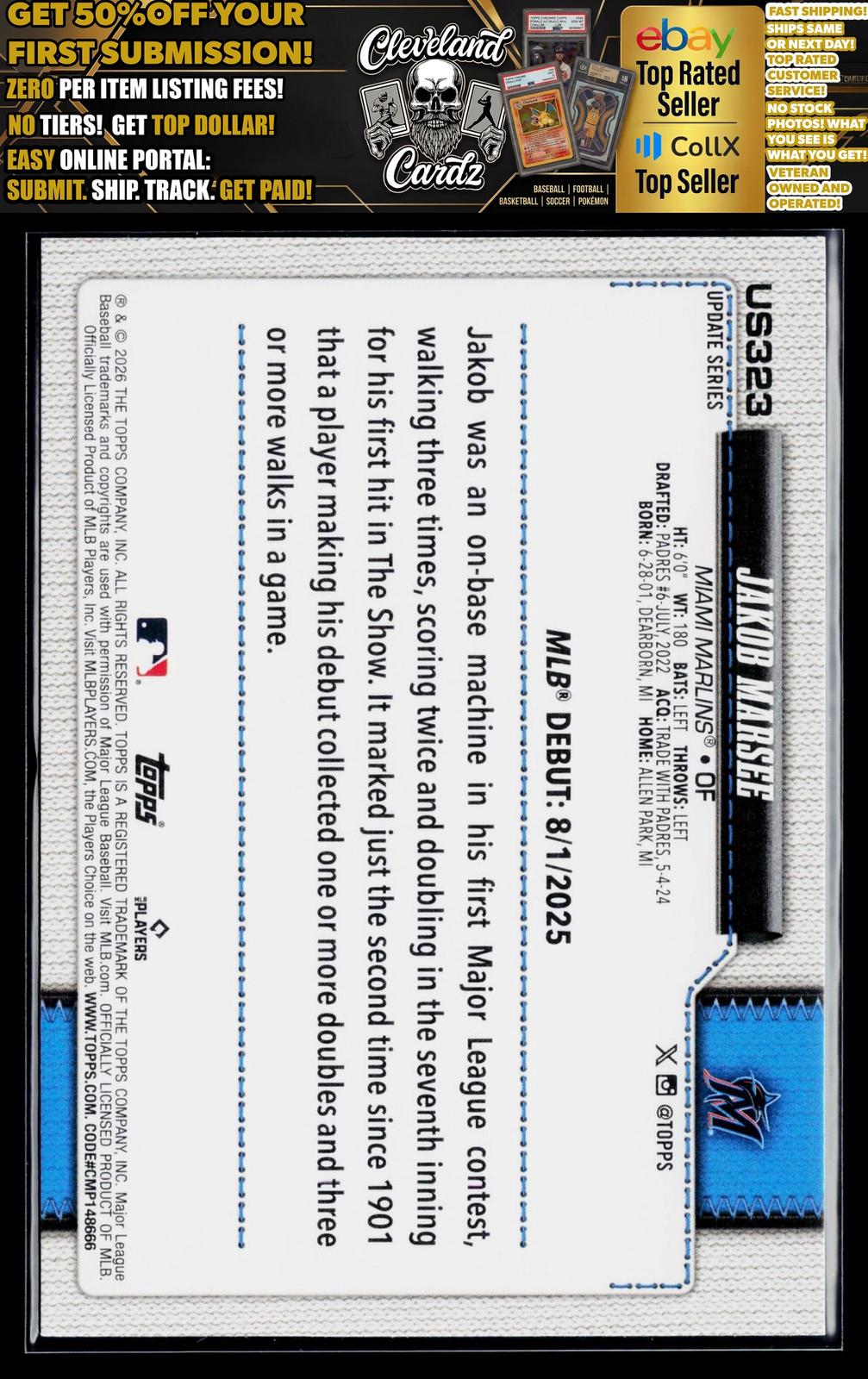 2026 Topps Update #US323 Jakob Marsee, Diamante Foil