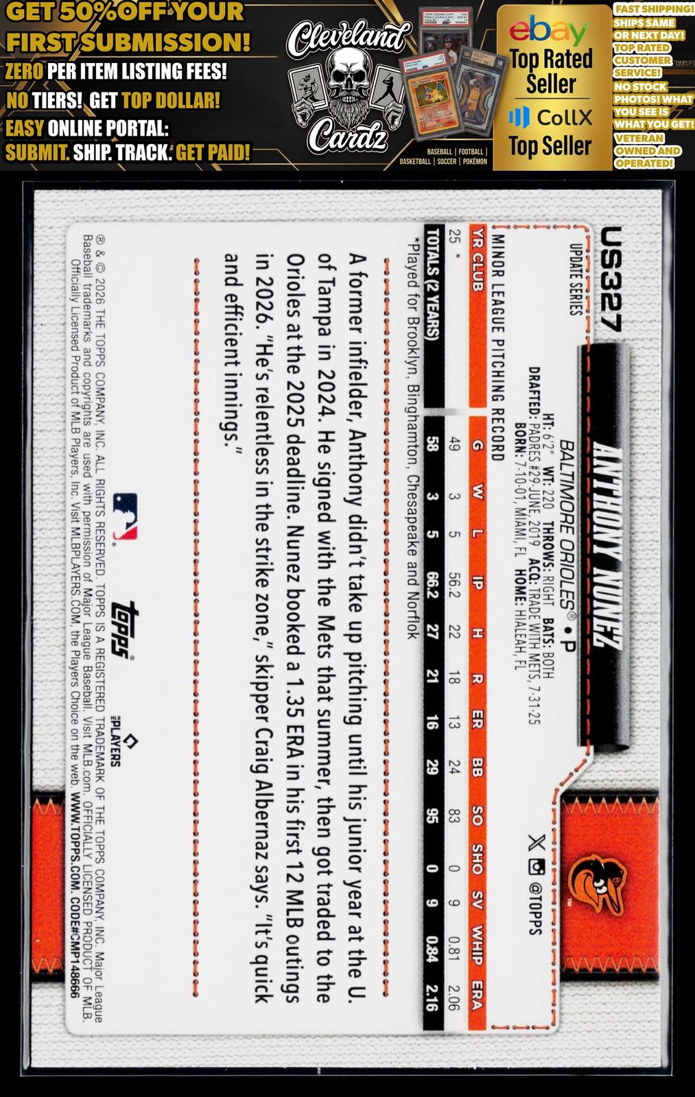 2026 Topps Update #US327 Anthony Nunez Rainbow Foil