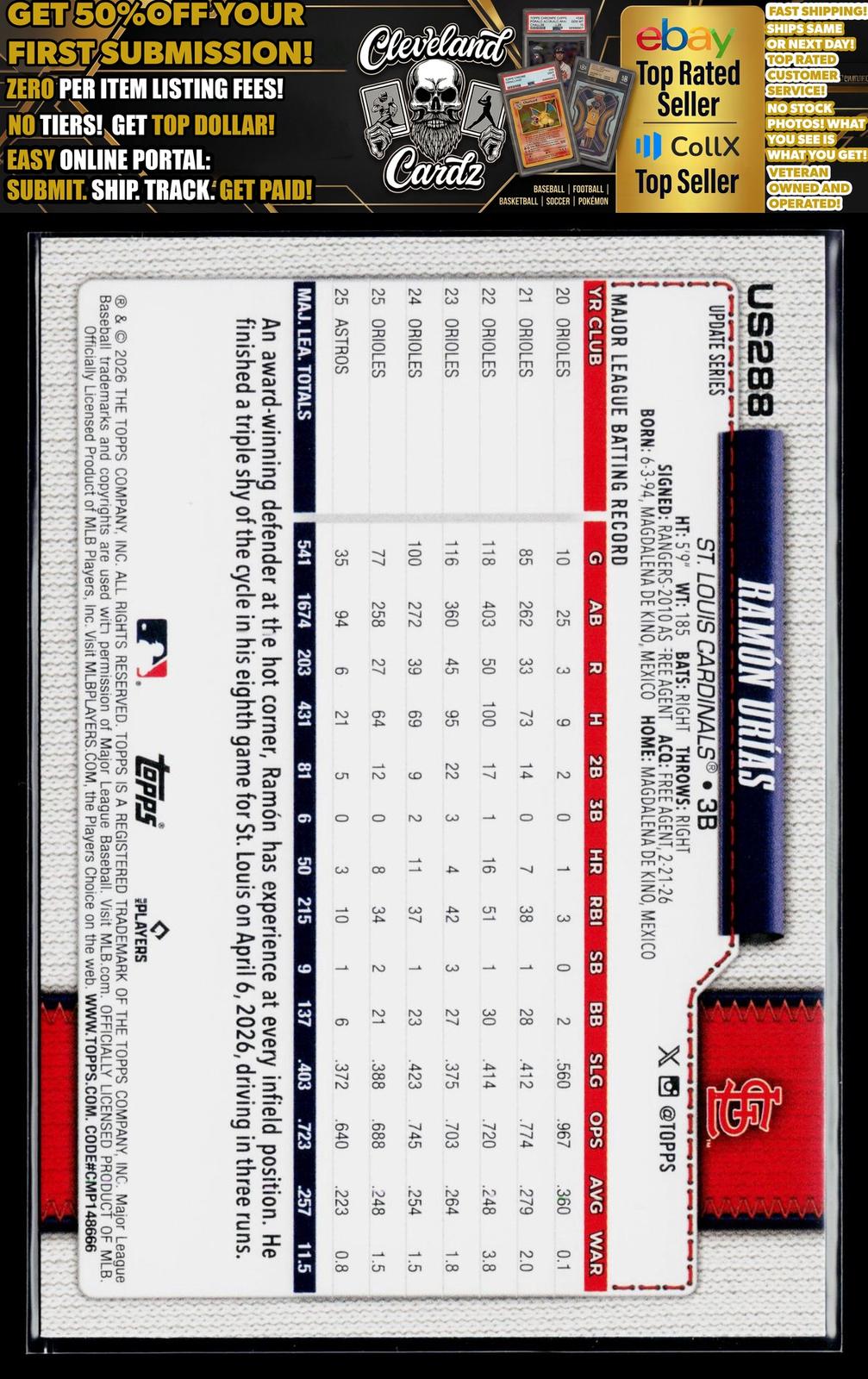 2026 Topps Update #US288 Ramón Urías Diamante Foil