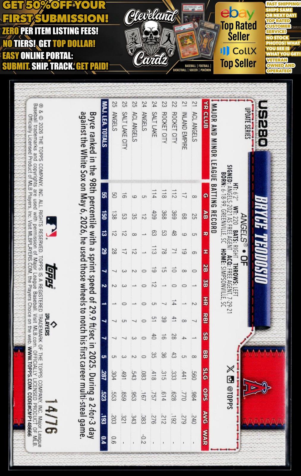 2026 Topps Update #US280 Bryce Teodosio Independence Day #/76