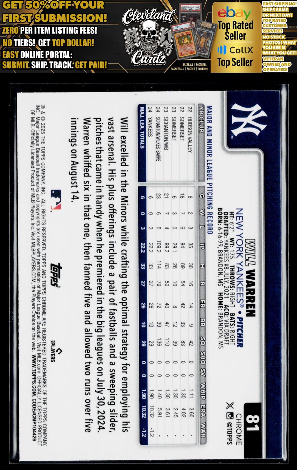 2025 Topps Chrome #81 Will Warren Sepia Refractor