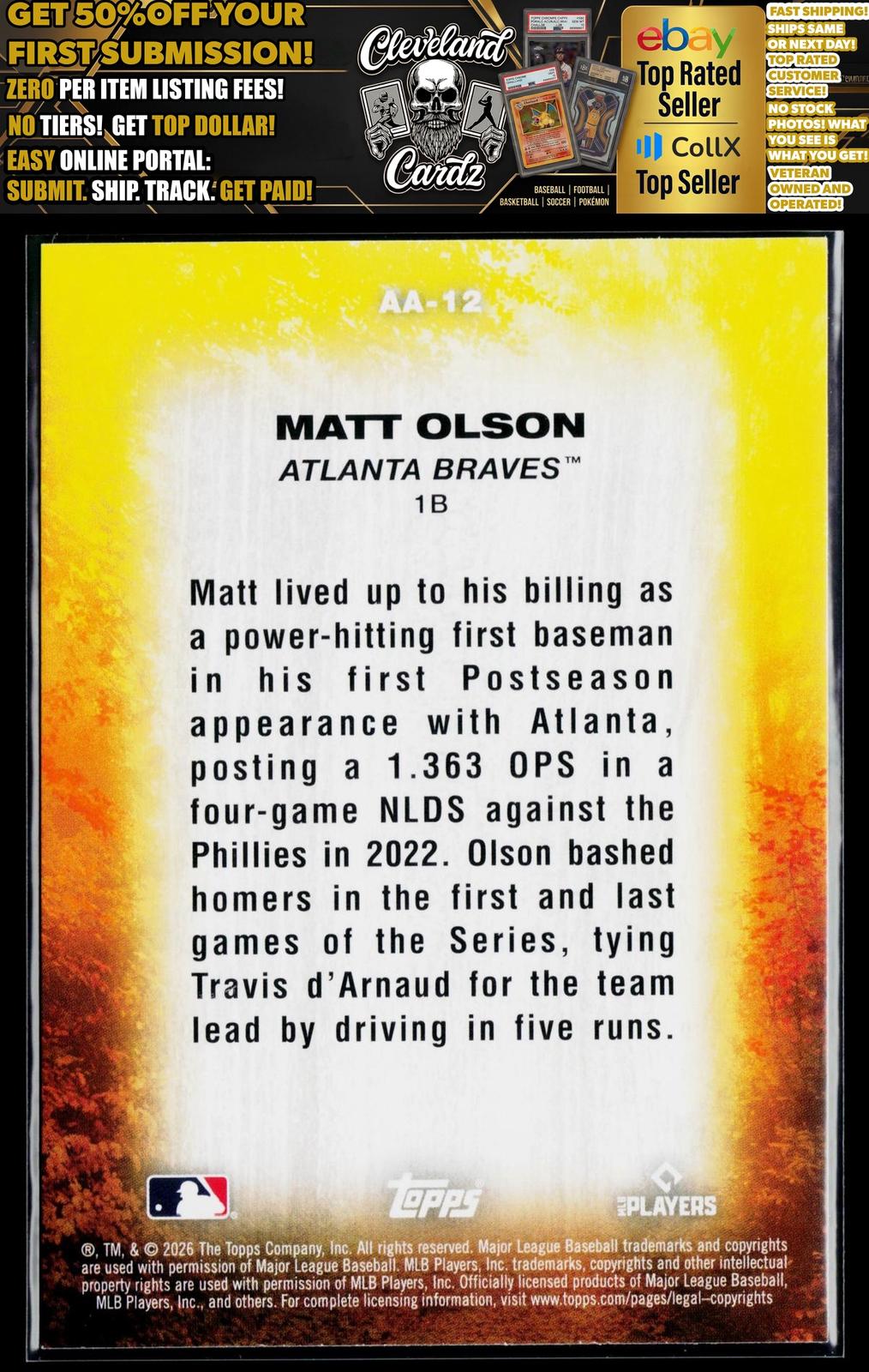 2026 Topps Update #AA-12 Matt Olson Autumn Ascensions