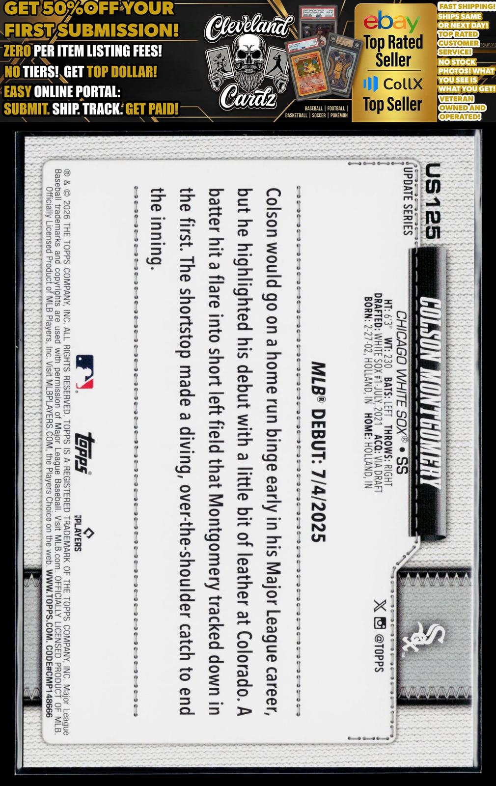 2026 Topps Update #US125 Colson Montgomery