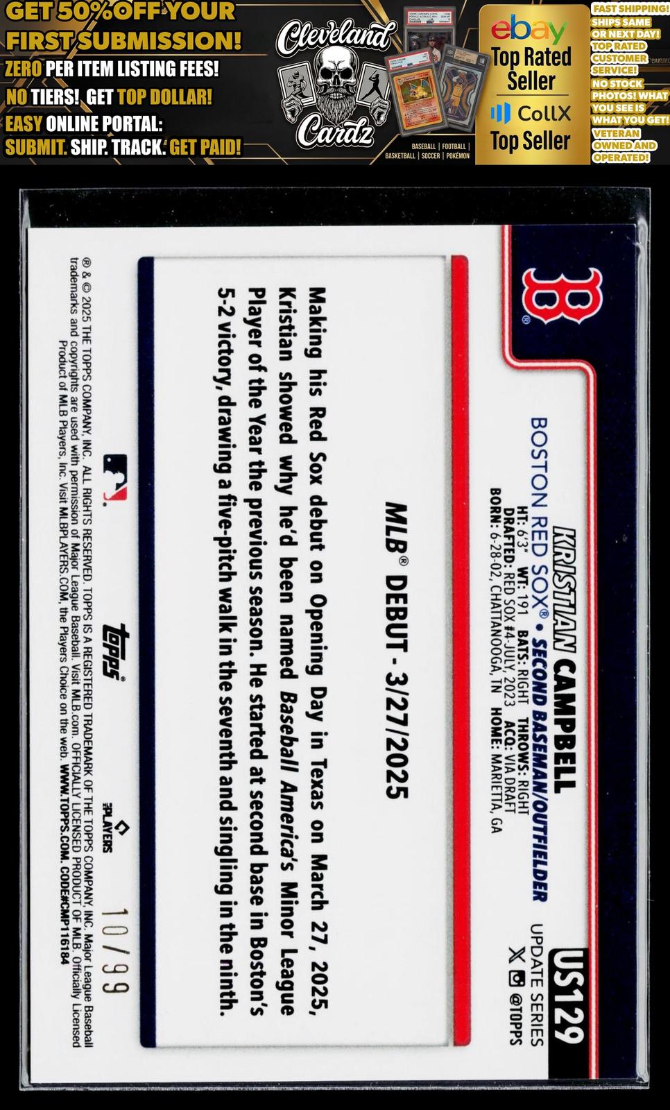 2025 Topps Update #US129 Kristian Campbell Green Holo Foil #/99