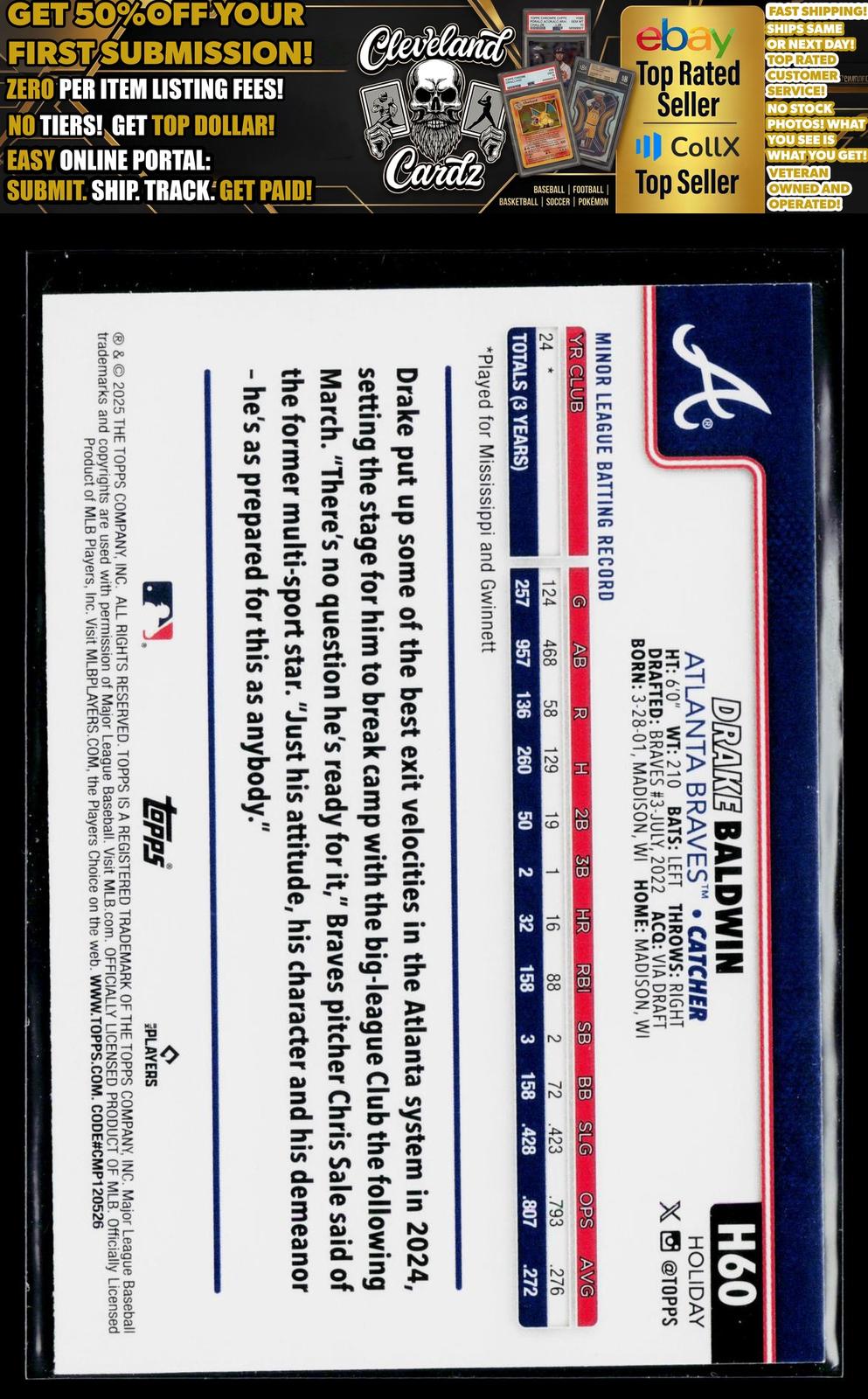 2025 Topps Holiday #H60 Drake Baldwin
