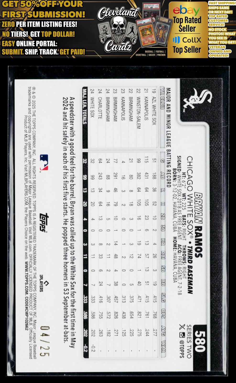 2025 Topps #580 Bryan Ramos Orange Holo Foil #/25