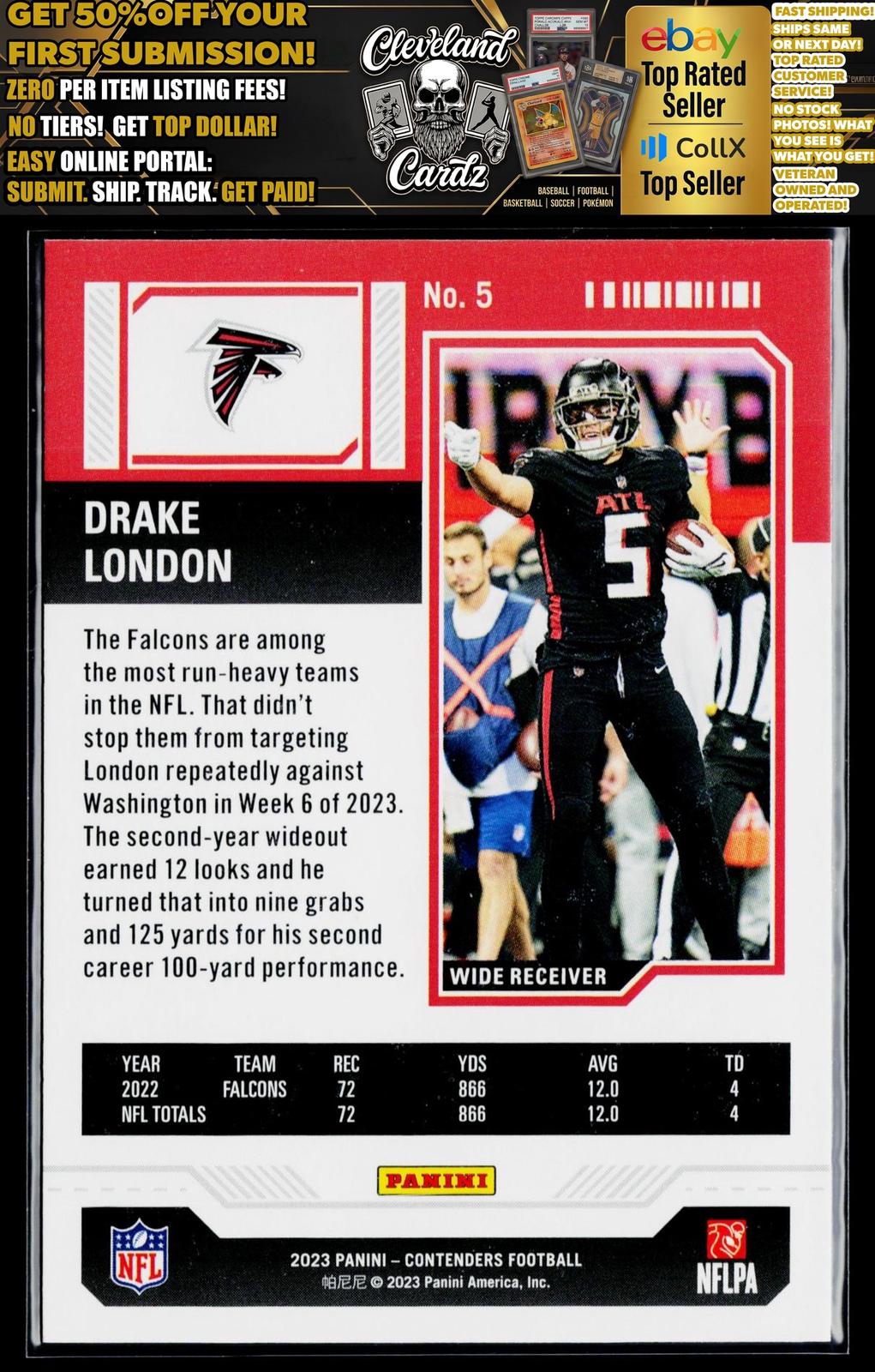2023 Panini Contenders #5 Drake London Season Ticket Premium